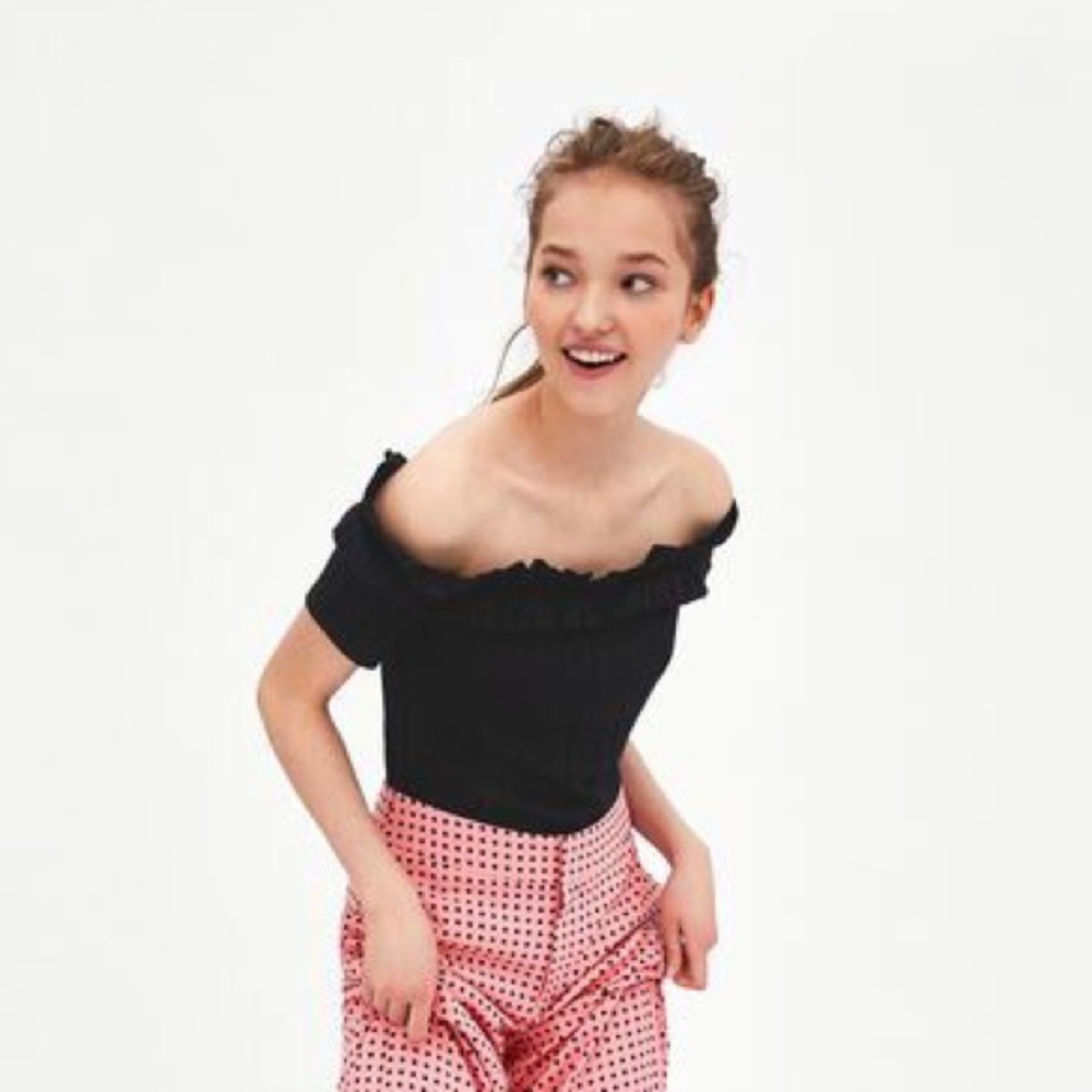 Zara Boat Neck Ribbed Crop Top